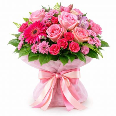 Классический букет живых цветов «Розовый взрыв»