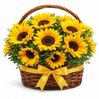 Шикарная корзина с подсолнухами «Летняя феерия»