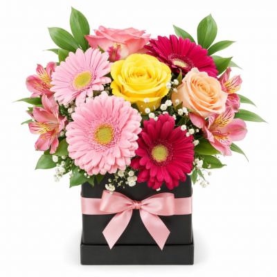 Цветы в квадратной коробке «Элегантный рассвет»