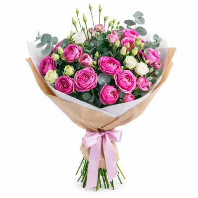 Букет из роз и эустом «Утренняя заря»