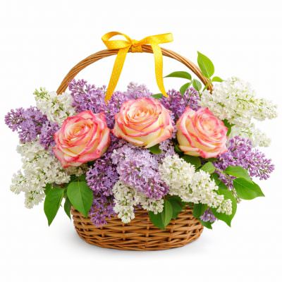 Цветы в корзине «Розовая нежность»