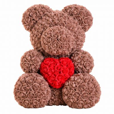 Мишка из роз коричневый с красным сердцем (40 см)