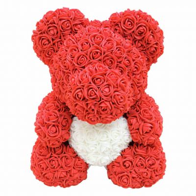 Мишка из роз красный с белым сердцем (40 см)
