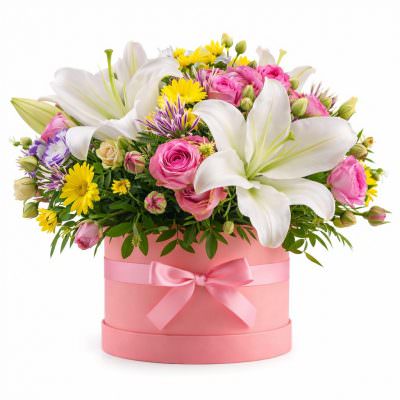 Цветы в цилиндрической коробке «Тепло рассвета»