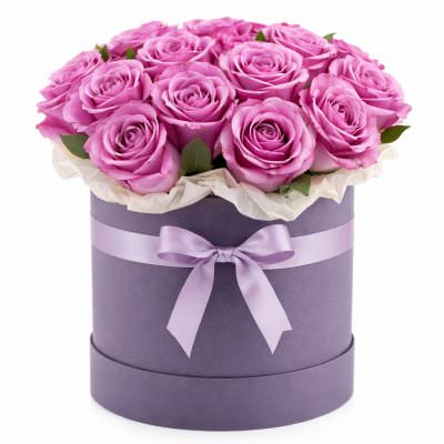 Цветы в цилиндрической коробке «Сиреневый Шарм»