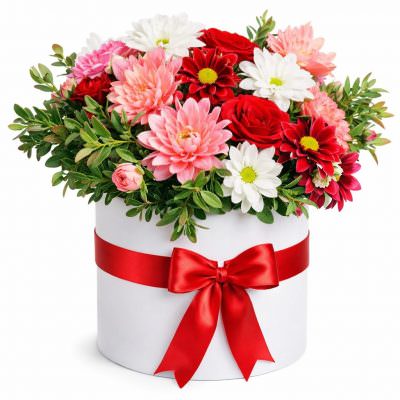 Цветы в круглой коробке «Зимняя сказка»